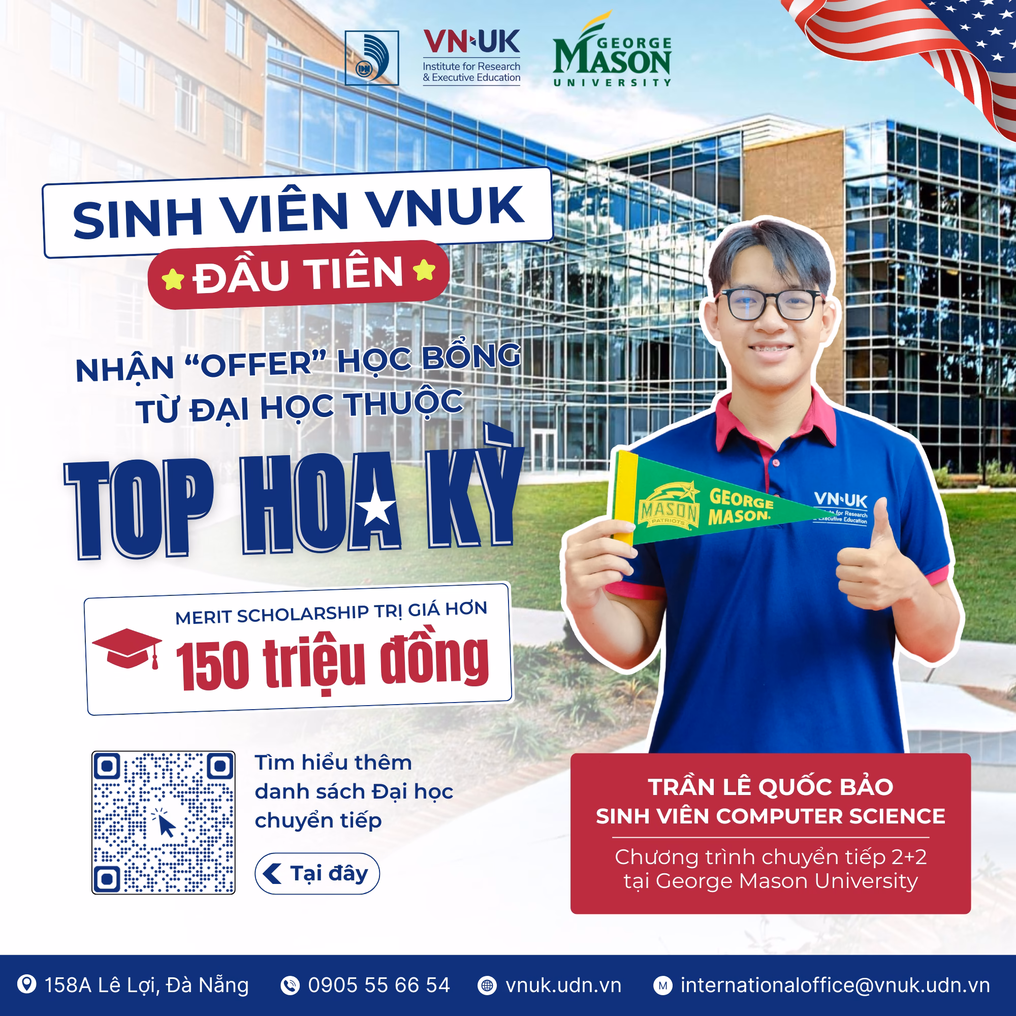 Sinh viên VNUK đầu tiên nhận học bổng từ Đại học TOP đầu Hoa Kỳ